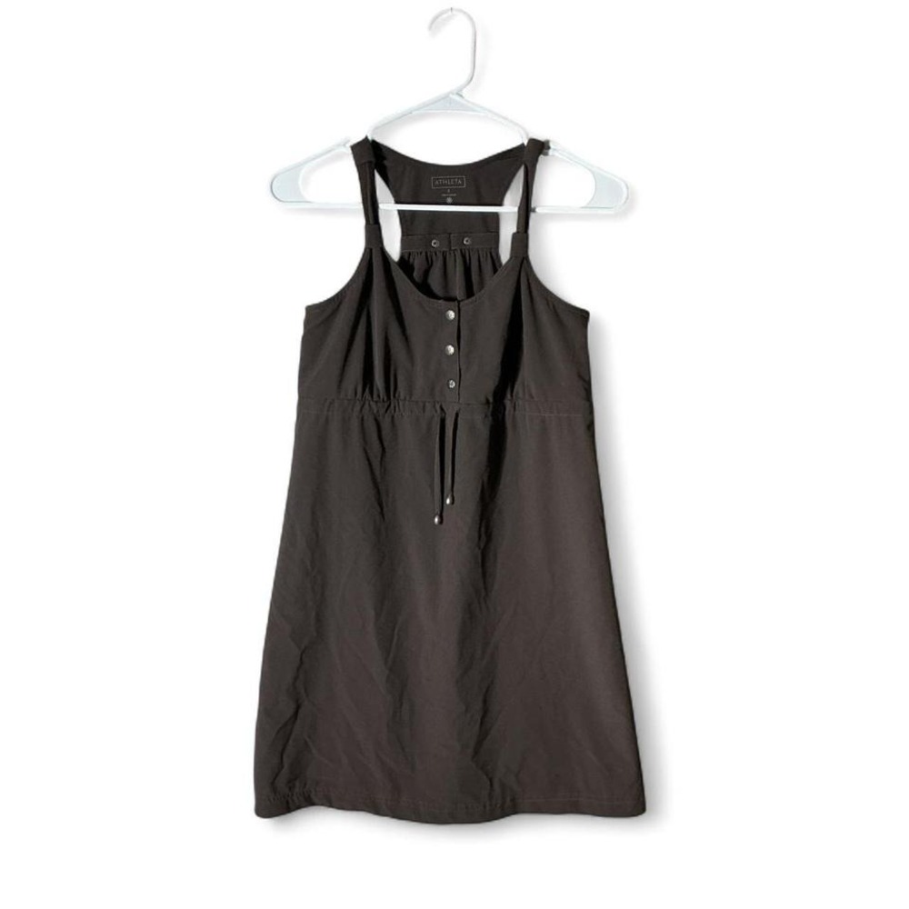 Athleta Gorpcore Racerback Mini Dress Brown Button Front Drawstring Sz 2 221738
